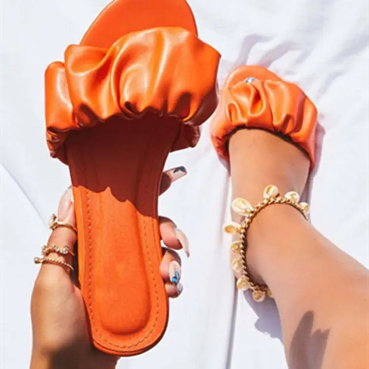 

Hot sale 2021 summer pu leather flat sandals for women, As picture