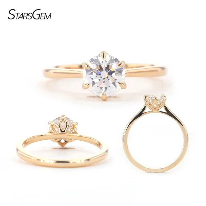 

Starsgem new 10k yellow gold F vvs synthetic IGI CVD diamond round brilliant cut 2ct lab grown Diamond wedding rings