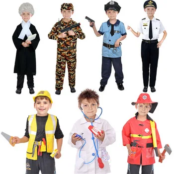 

Halloween costume police worker fire pilot lawyer doctor role play kids performance cosplay show children clothes, As picture