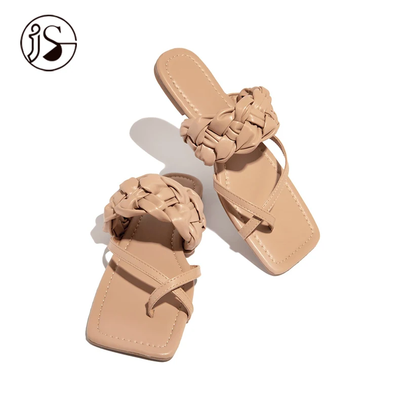 

slide slippers summer woven belt cover toe new design sandals fashion flat bottomed versatile women's slippers