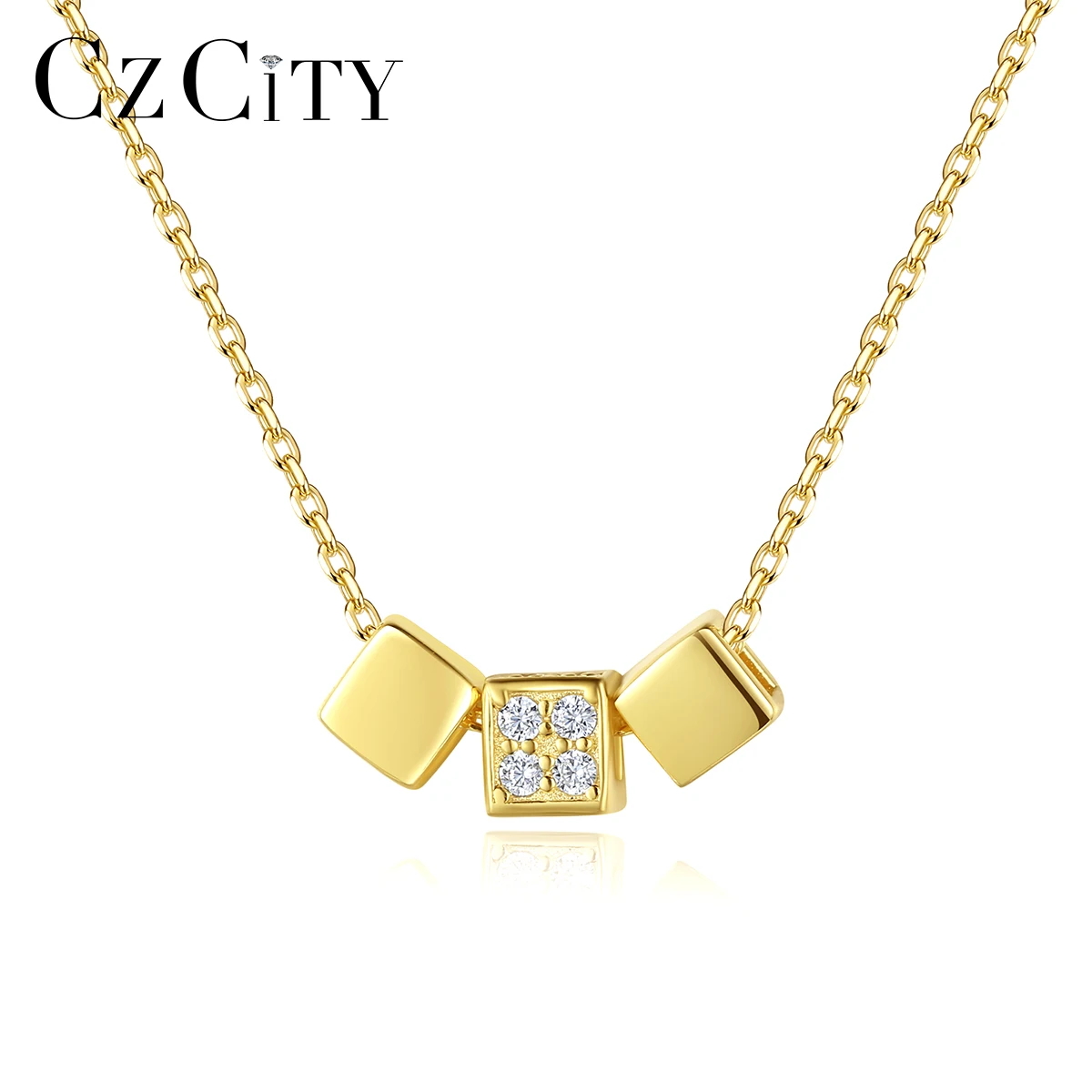 

CZCITY 925 Silver Valentine's Necklaces Three Square Parts Cubic Zirconia Valentine's Necklace