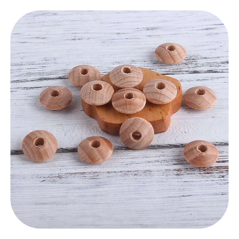 

Beech Wooden Lentil With Hole Beads Diy Baby Teething Pacifier Chain Bracelet Accessories, Natural wood color