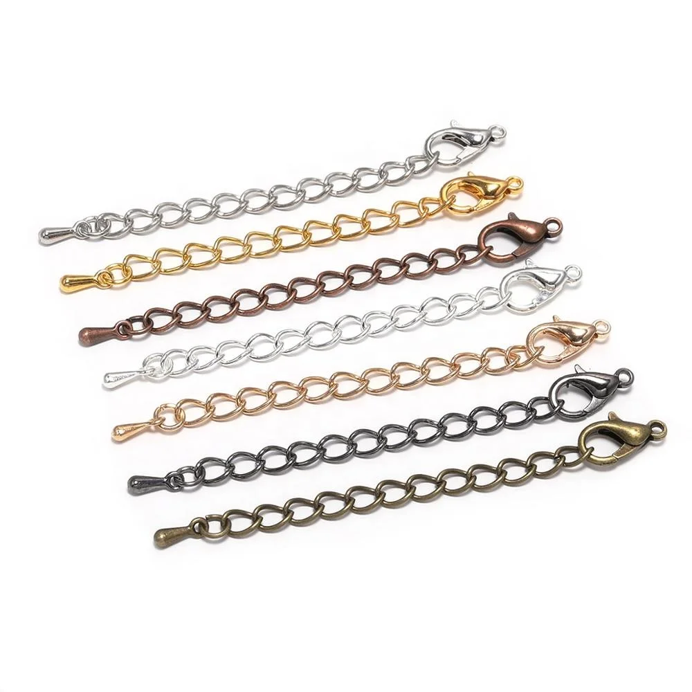 

20pcs/lot 50 70mm Tone Extended Extension Tail Chain Lobster Clasps Connector For DIY Jewelry Making Findings Bracelet Necklace, Antique bronze/gold/silver/rhodium