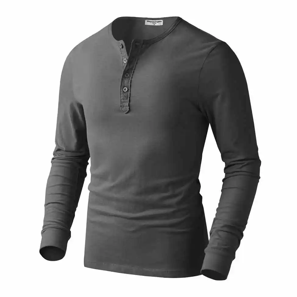 Basic Men's Henley Thermal Buttonup Long Sleeve 100 Cotton Casual T