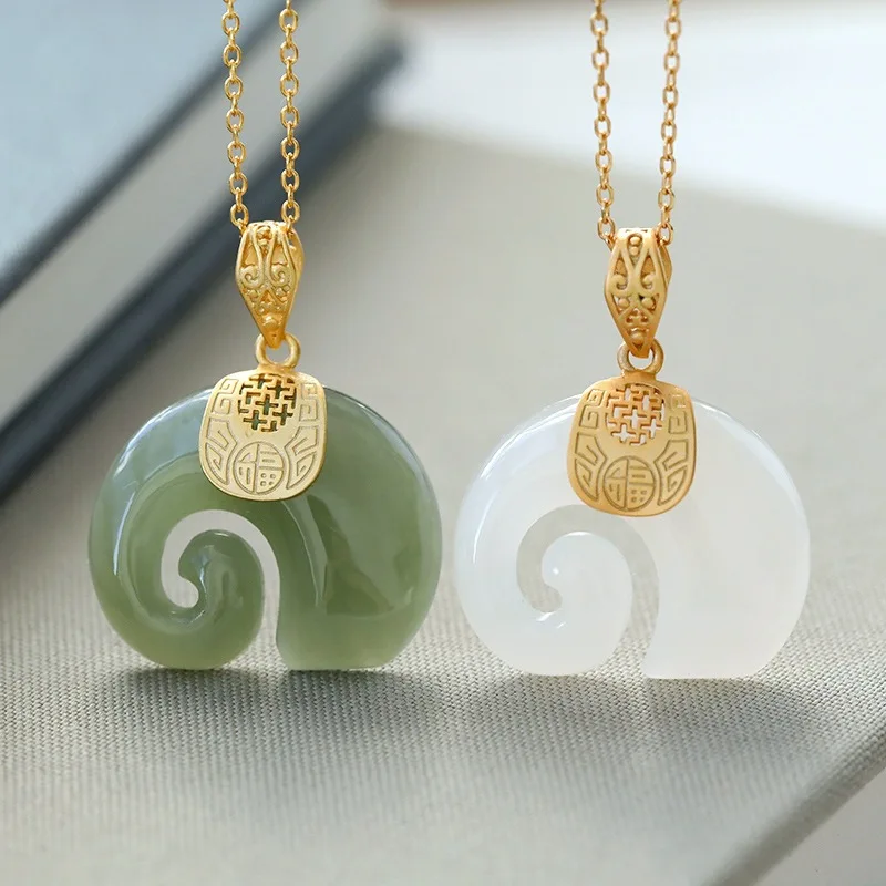 

2021 Women Stainless Steel Chain Elephant Shape Jade Pendant Necklace Chinese Style Lucky Jewelry Jade Necklace, As picture show