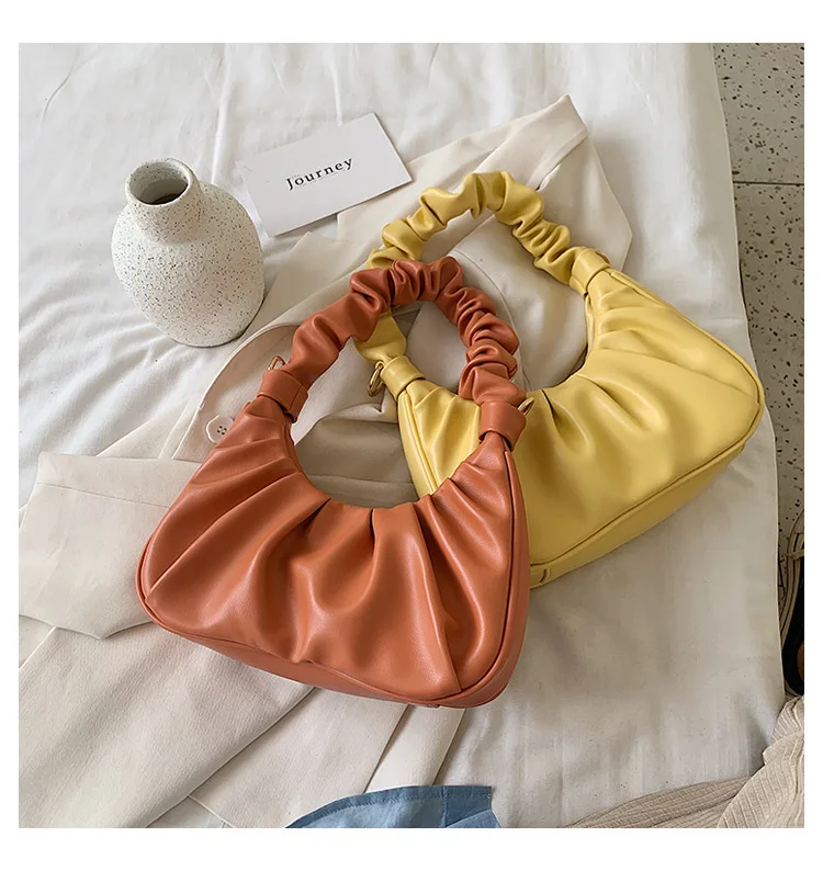 

2020 Korea Solid Color Popular Underarm One Shoulder Wrinkle Tote Bag Dumpling Bags For Womens