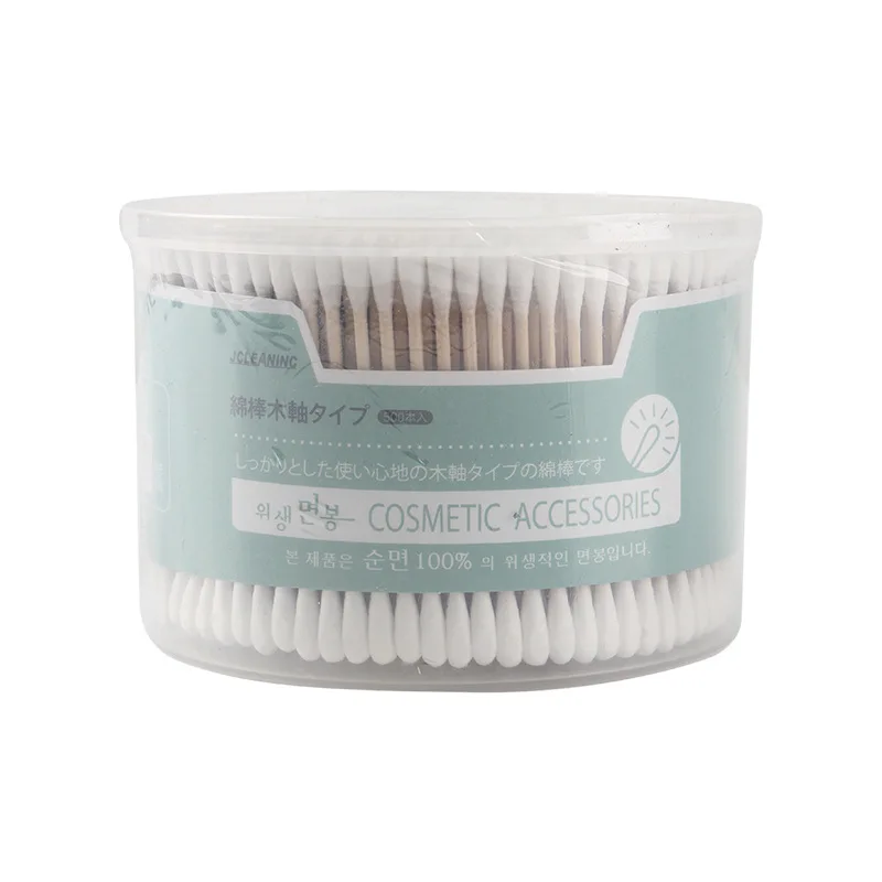 

Cylinder wooden stick double end 500 cotton swab in box disposable cotton stick shrink make-up remover cotton stick