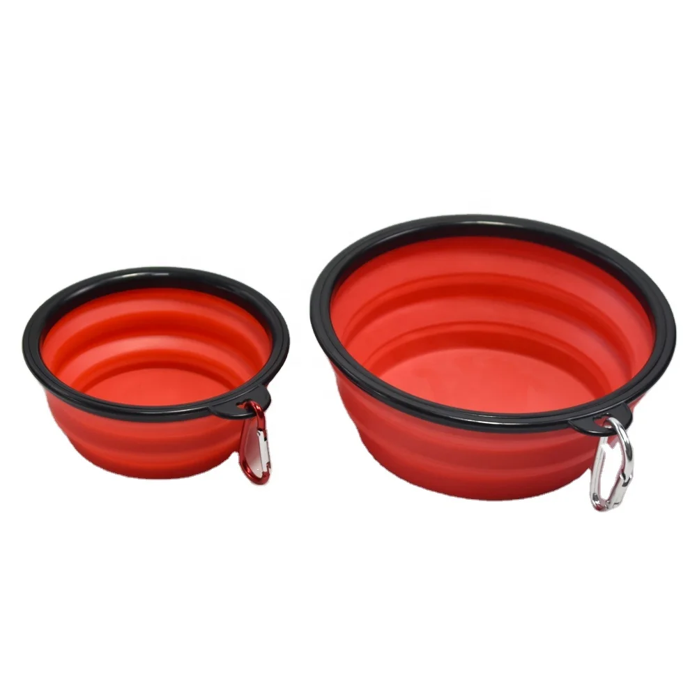 

Travel Portable Food Water sublimation Collapsible Dog Bowls With Free Carabiners, Light grey, black or customized