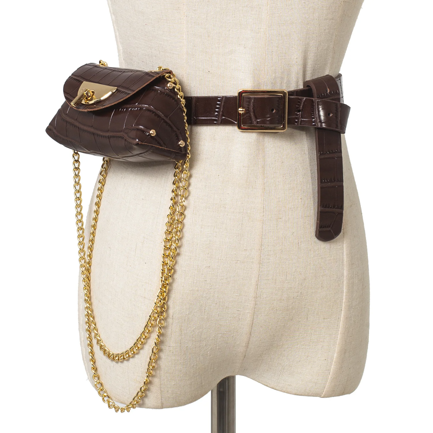 

2021 Trendy fashion wallets ladies crocodile chain fanny pack lady small pu purse decoration mini cute waist belt bag for woman, Customized color