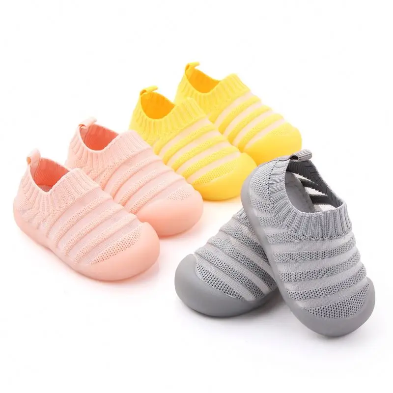 

2020 Fashion colorful stripe soft sole breathable mesh autumn casual unisex baby sock shoes, Pink/yellow/grey