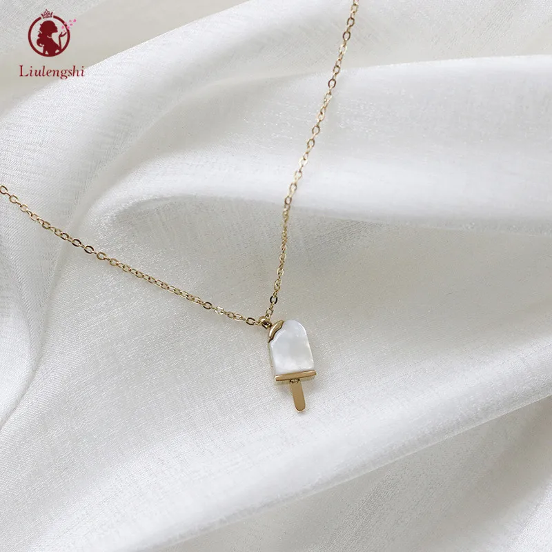 

Jewlery Gold Plated Chain Necklace Stainless Steel White Shell Ice Creams Pendant Necklace For Ladies