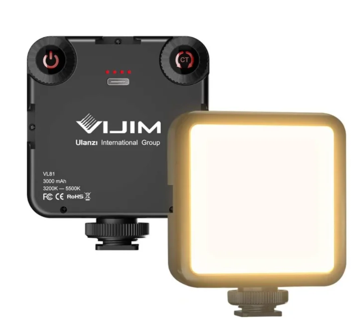 

VIJIM VL81 LED Video Light With Cold Shoe Mini Vlog Fill Light Camera Light 3000mAh Panel Lamp Photography hot for live stream, Black