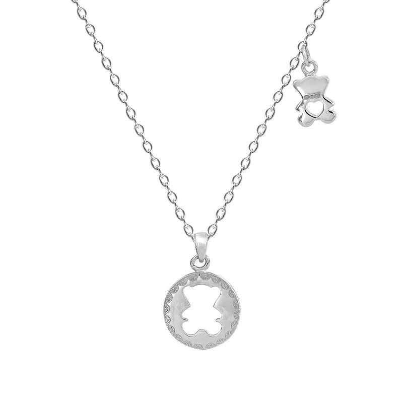

DIY Charm 925 Silver Cartoons Jewelry S92.5 Sterling Silver Cute Bear Necklace, White