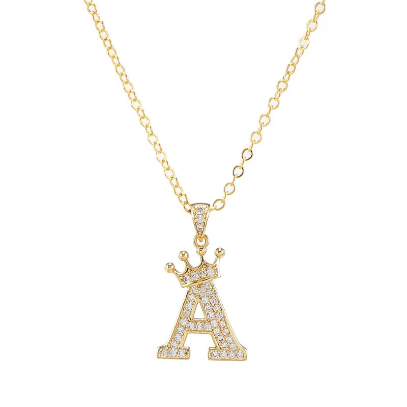 

Sell high quality at a low price simple initial letter crown pendant jewelry necklace zircon, Gold