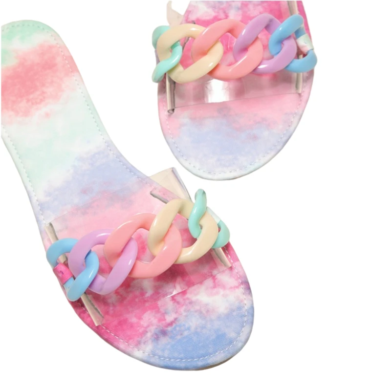 

Spring New Collection Colorful Big Chain Decoration Sandals Ladies Flat Slipper, Picture