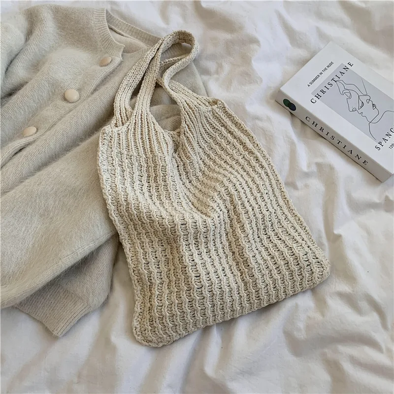 

New Autumn Winter Knitting Wool Hand Shopping Bag Retro Trend Gentle Large Capacity Tote Bag
