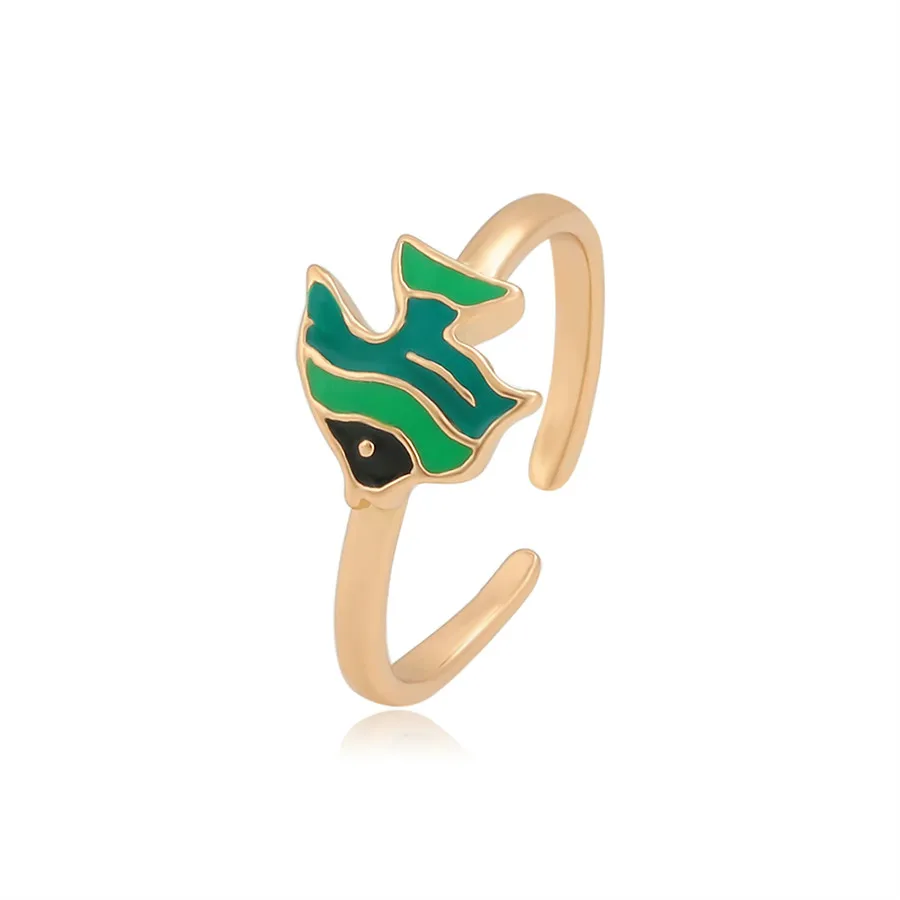 

A00724147 Xuping Jewelry INS simple lovely wind green carp 18K gold joker open ring children's ring