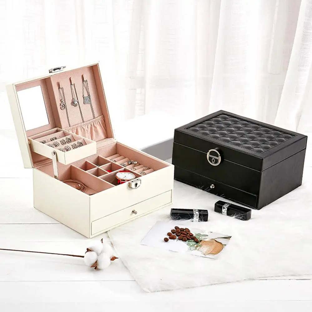 

Fashion Design Leather Box Display Case Package Storage Large Space Jewelry Ring Necklace Bracelet