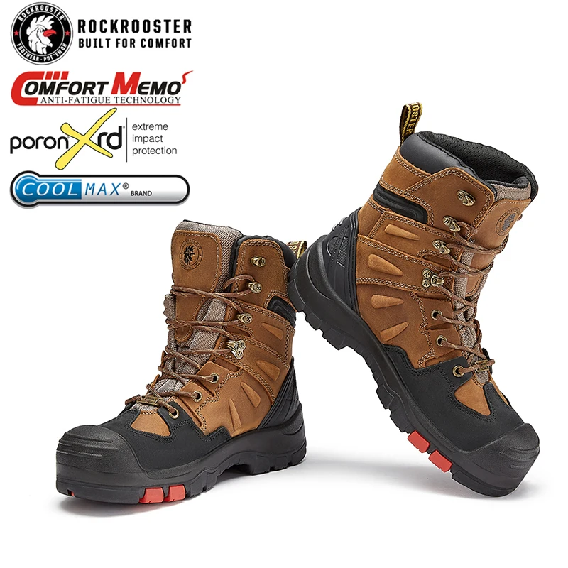 

Free Shipping Rockrooster Men Waterproof 8"X-Wide Brown Safety Shoes Composite Safety Shoes China Safety Shoes Lincoln