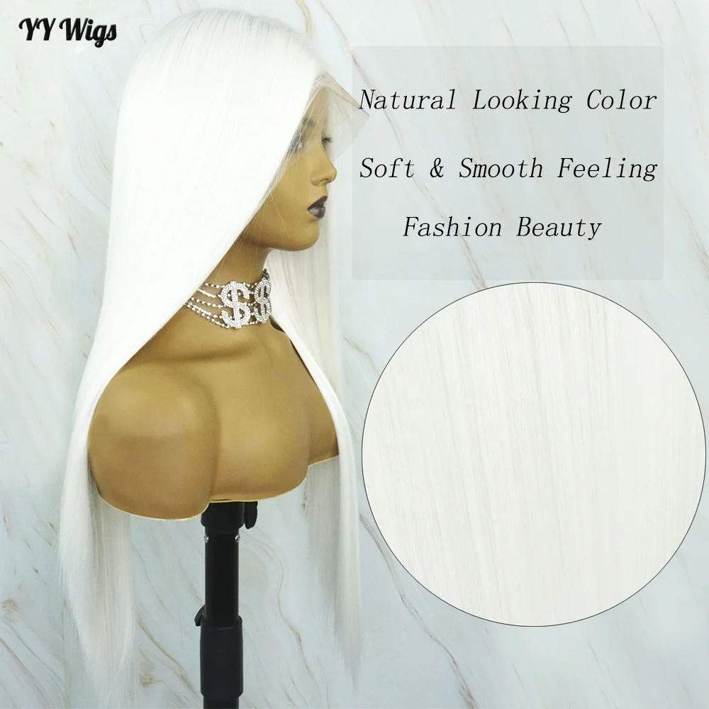 

Transparent Lace White Color 13x6 Lace Front Synthetic Wig Futura Fiber 24 Inch
