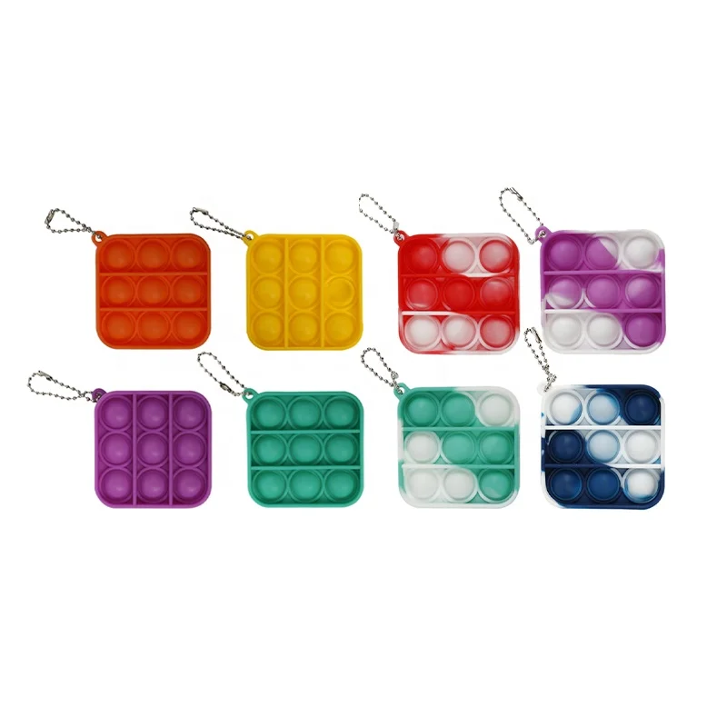

Amazon Top Sell Fidget Toy Keychain Multicolor Square Push Popping Bubble Fidget Sensory Toy Mini Popping Keychain For Kids, Green, blue, orange, purple, yellow