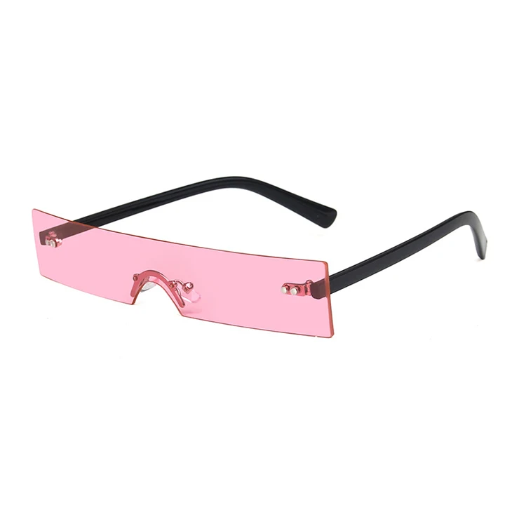 

Hot Sale Small Rectangular Ladies Female Sunglasses Rimless Frameless Women Retro Pink Eyewear Sunglasses, 6 colors for choice