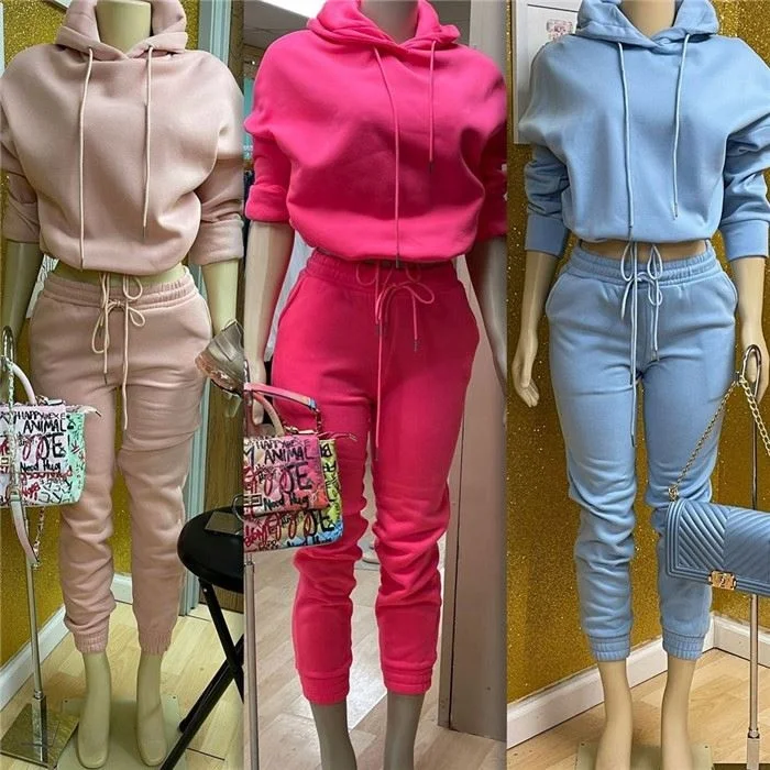 

Ladies Tracksuits 2021 Autumn Solid Color Hoodie Casual 2 Piece Sweat Suit For Women