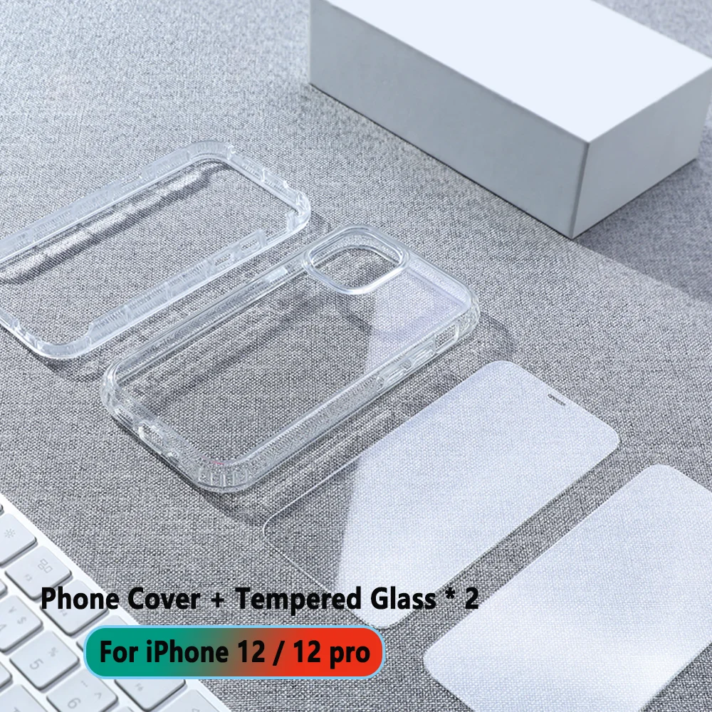 

Free Shipping 1 Sample OK RAXFLY Transparent Glass Screen Protector and Full Protector Phone Cover for iPhone12 / 12 pro Case