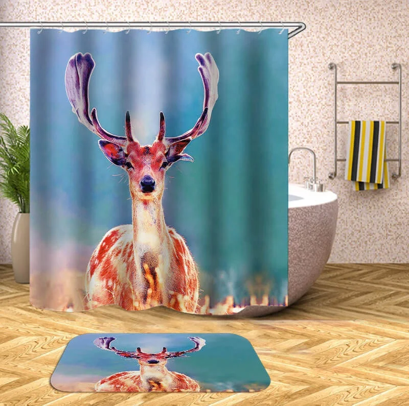 

i@home cartoon elk print 72 x 72 Inch 4 pcs bath polyester shower curtain bathroom set, Picture