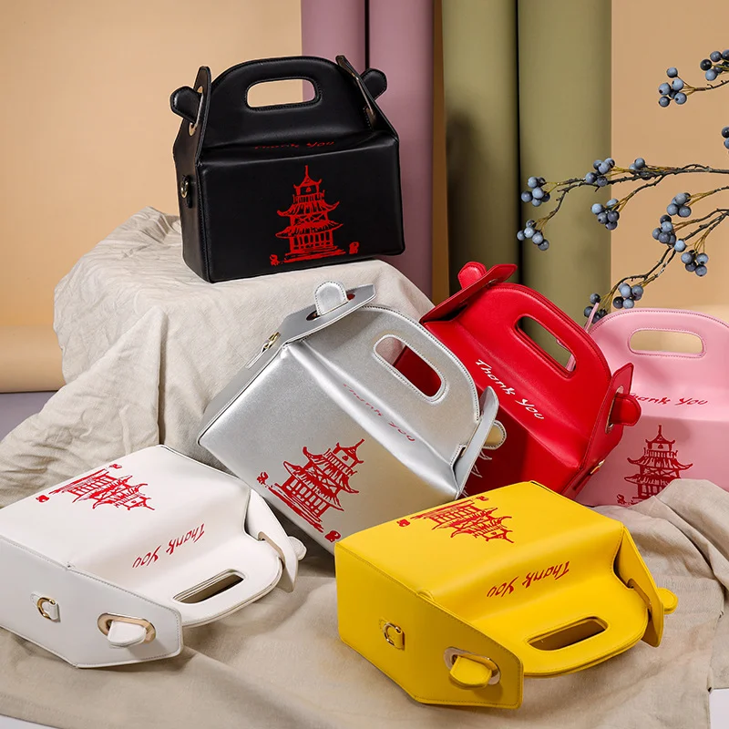 

Chinese Takeout Box Designer Handbags Stylish Crossbody Bag Pu Leather Chain Bag Women Purses and Handbags