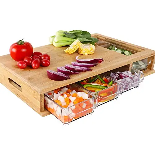 

Kitchen chopping board bamboo cutting board with containers, Natural bamboo color