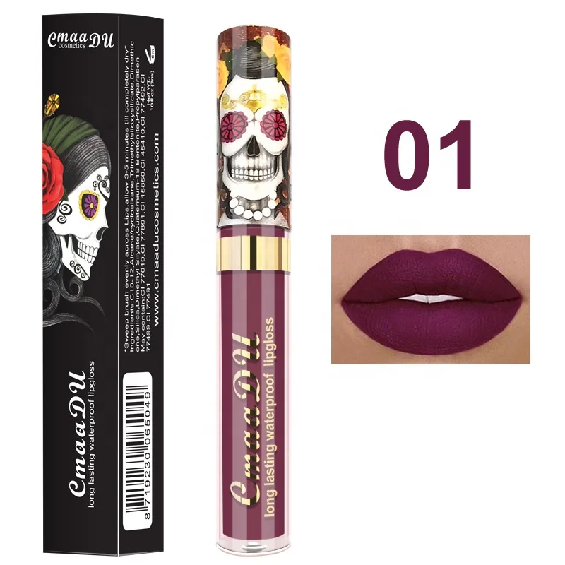 

6 Color Velvet Non-Stick Matte Moisturizing Waterproof Metal Pearlescent Skull Single Set Lipstick Long Last Lip Gloss, 6 color optional