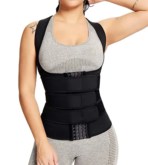 

Neoprene Sports Sauna Sweat Waist Trainer Vest with 3 Adjustable Straps Private Label Fitness Wear 2021, Balck