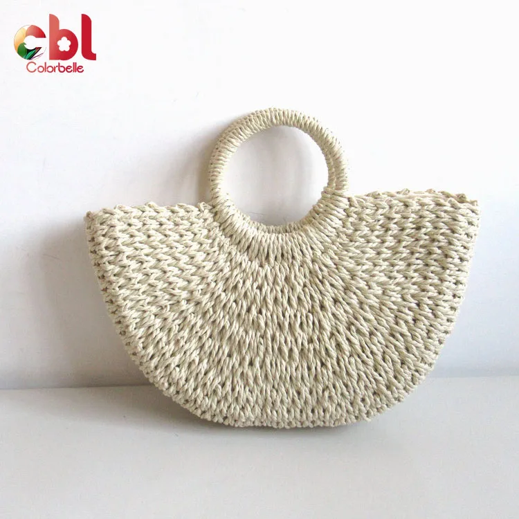 

2021 latest eco friendly fashion handbags beach straw bags women semicircle art beach bag travel straw bag, Nature