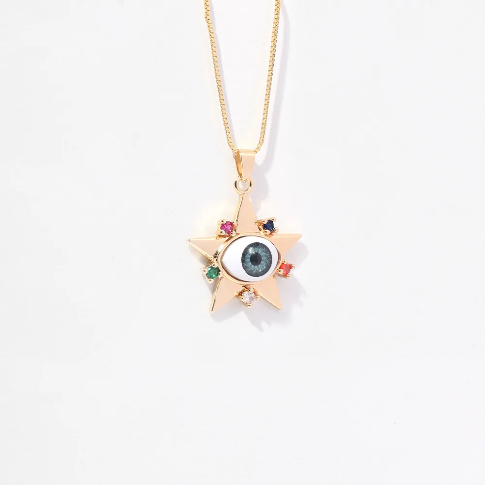 

New Arrival Eye Pendant Copper-plated Gold Diamond Fashion Clavicle Chain Personalized Design Devil's Eyes Necklace, Gold color