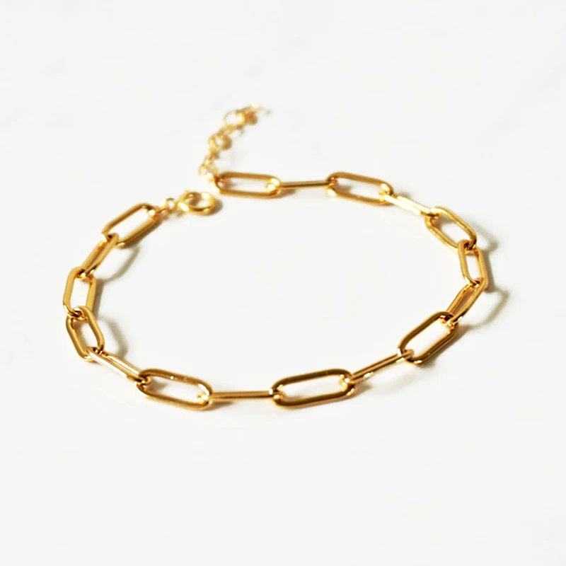

Olivia Trendy New Women 4mm Long Link Chain Bracelets Stacking Bracelet Chain Choker Gold Chunky Paperclip Chain Link Bracelet