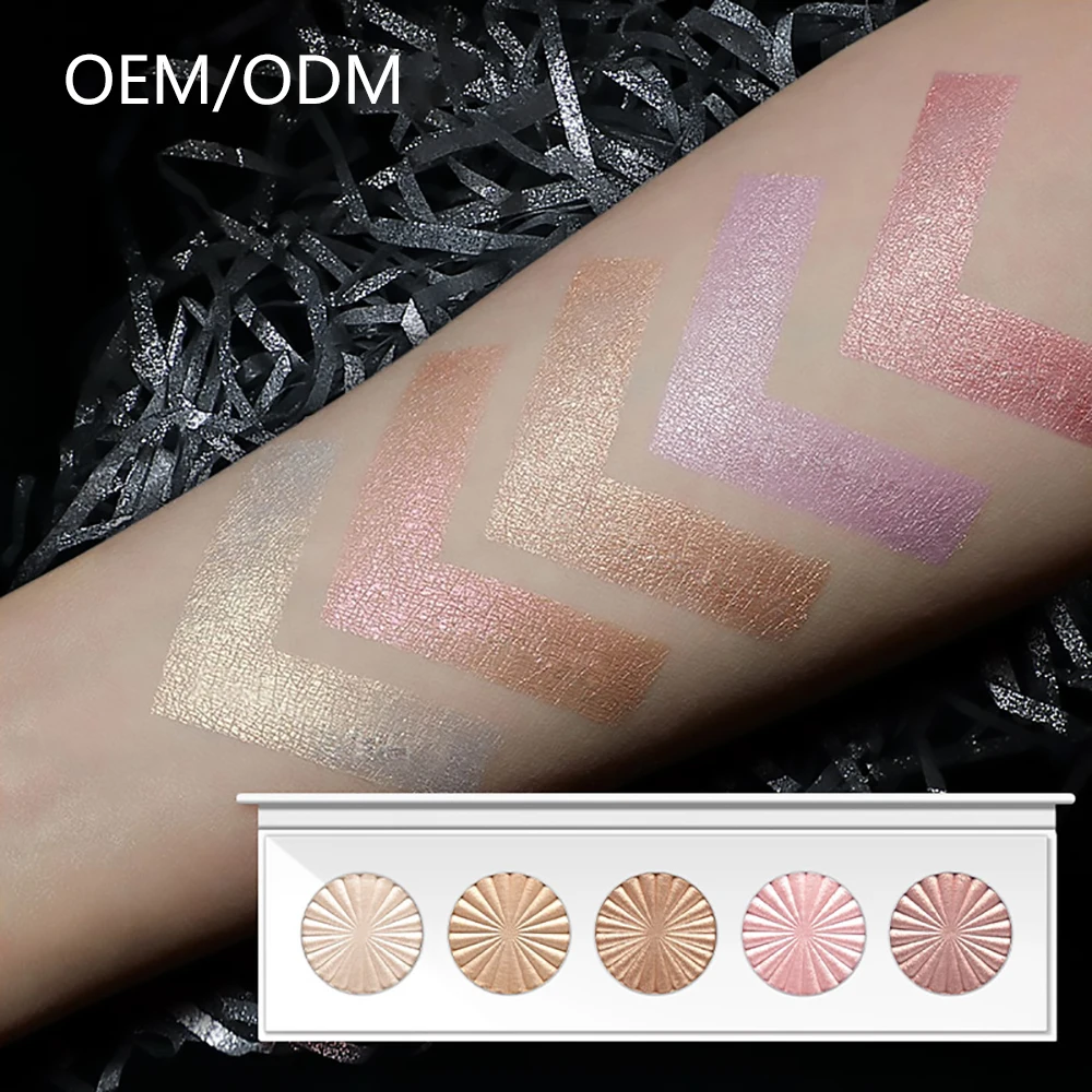 

Oem Custom Makeup Shimmer Pressed Powder Private Label 5 Colors Highlighter Palette