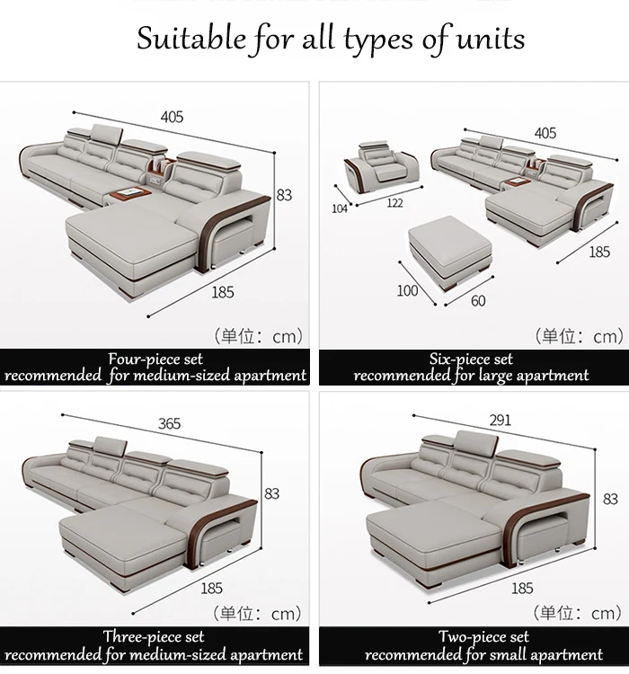 2019 Functional Sofa Leather Sofa Set Modern Sectional Couch Living ...