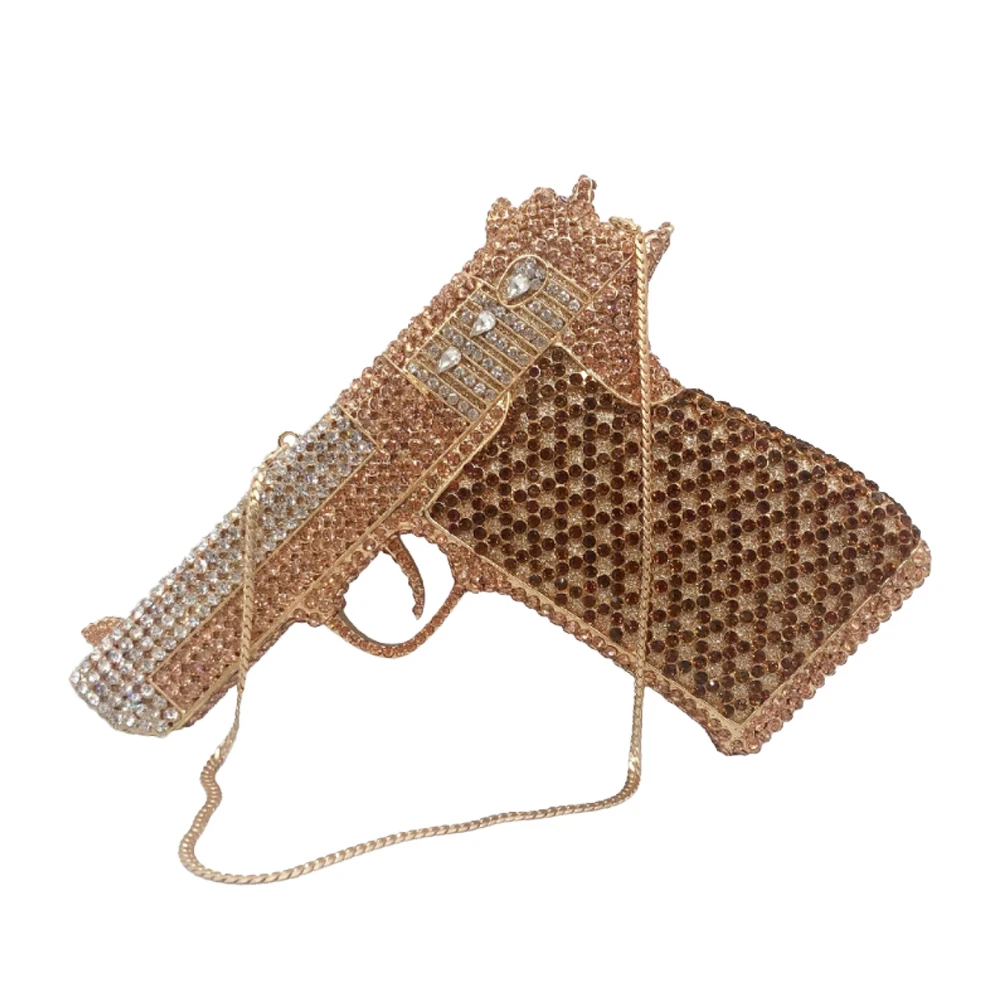 

2021 new clutch rhinestone bag evening bags crystal women purses bling gun shape purse handbag, White (can be customized)