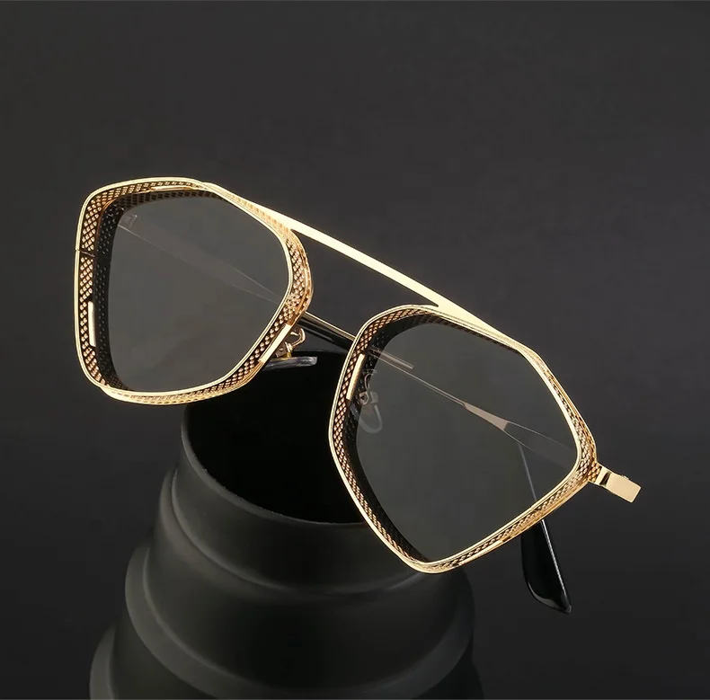 Gradient color uv400 Lens ShadesTriangle Metal Hollow Out Frame Sun Glasses Steampunk Sunglasses Lunette De Soleil For Men