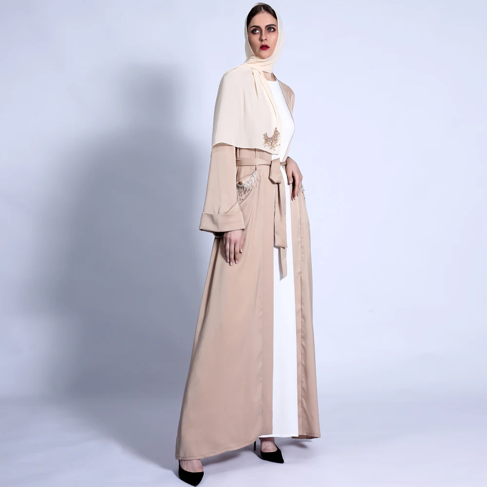 

Front Open Abaya Fashion Muslim Dress Middle East Islamic Clothing Wholesale Silk Satin Modest Abaya, Gray,beige,purple,green,black