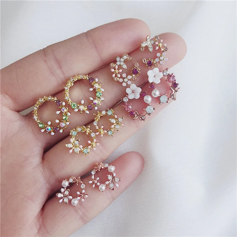 

Wholesale Fashion Flower Earrings Gold Plated Women Color Petal Zircon Round Earrings