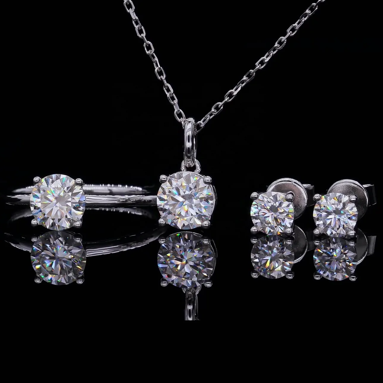 

Abiding Jewelry Wholesale 4 Prong Setting Round Shape Moissanite 18k Gold Plated 925 Silver Women Jewelry Set