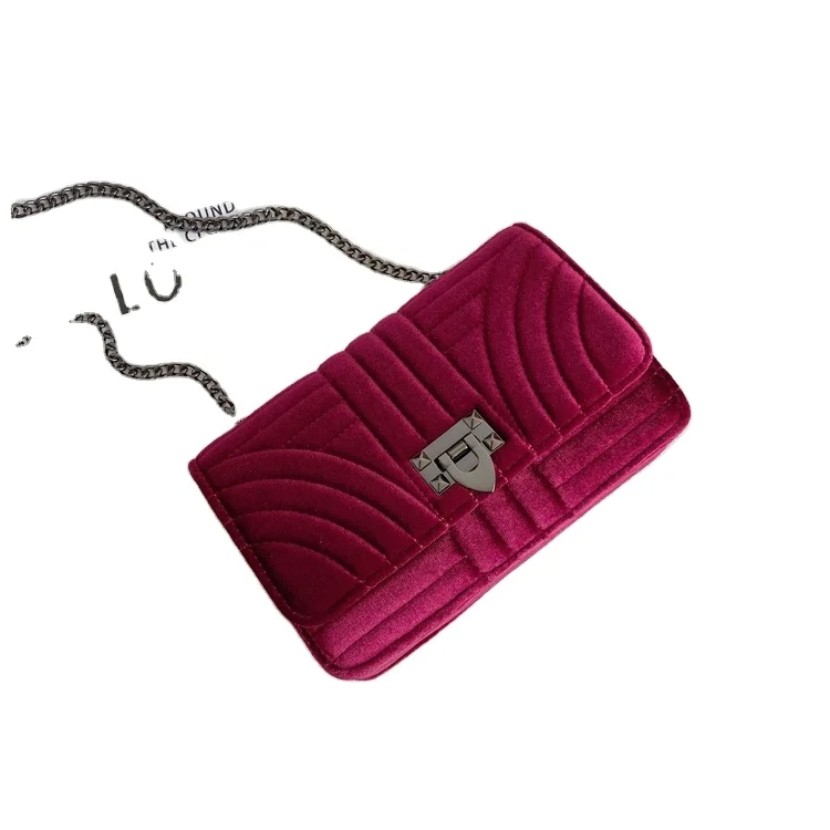 

New trend wine red suede chain purse ladies hasp cross body bag women versatile square single shoulder bag