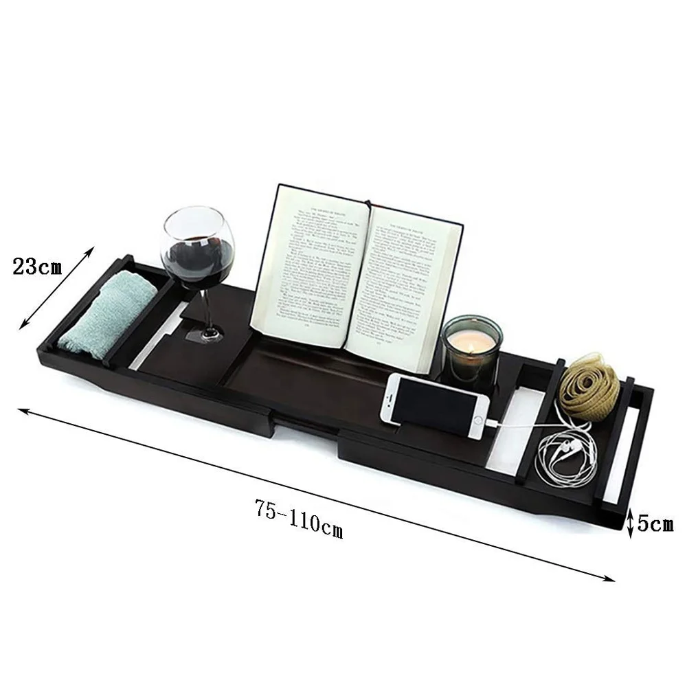

Bamboo Ipad Computer Rack Retractable Bath Tub Tray Bracket Wine Glass Holder Bathroom Shower Caddy