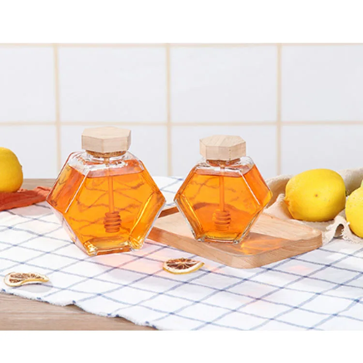 批发坚不可摧的定制标志六角蜂蜜罐 220毫升 380毫升豪华蜂蜜瓶罐