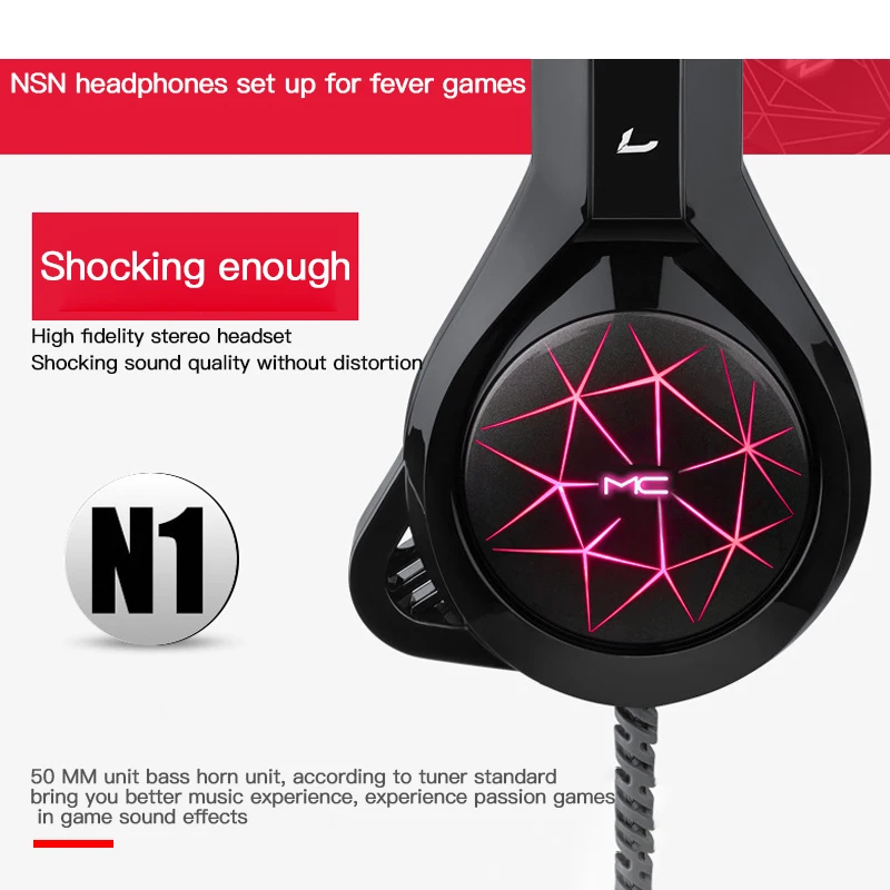 N1 Gaming Headset Glow Earphone Wired Gamer Headphone Stereo Sound