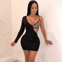 

Sexy Glitter Hollow Out Black Tight Short Mini Dress For Night Club