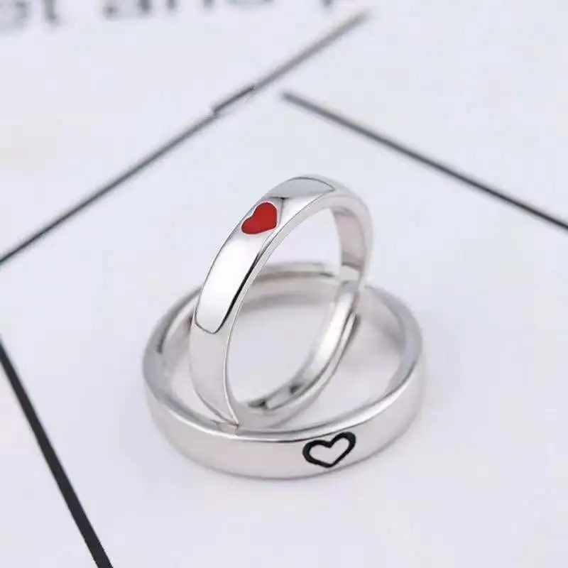 Simple Fashion Valentine's Day Ring Korean Retro Heart Ring Personalized Opening Couple Ring