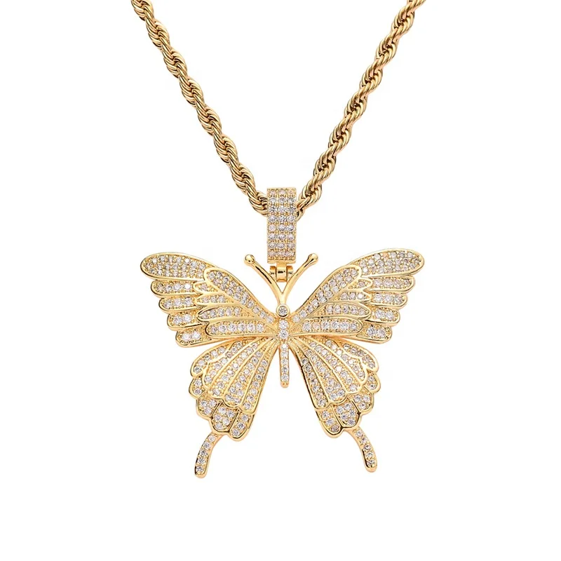 

New Arrival Necklace Iced Out Butterfly Pendant Hip Hop Jewelry for amazon/ebay/wish online store for Wholesale, Gold and silver